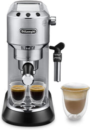 De'Longhi Dedica Style EC 685.M – Cafetera espresso de bomba tradicional, con espumador de leche profesional, solo 15 cm de ancho, para café molido o monodosis ESE, depósito de 1 l, plata