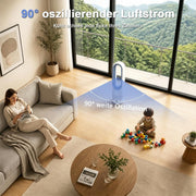 Ventilador sin aspas con mando a distancia, enfriador de aire cooling ace, aire acondicionado portátil, 8 velocidades, oscilación de 90°, temporizador de 2H, ventilador sin aspas de 30W de bajo consumo para dormitorio y hogar (Azul)