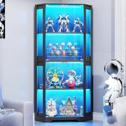 Vitrina esquinera BROTTAR con puertas de cristal, estantería esquinera alta de 165 cm con iluminación LED de 3 colores, armario expositor de 4 niveles con sensor inteligente para salón, dormitorio u oficina, negro