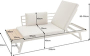 Riess Ambiente - Salón de jardín modular ajustable Miami - 230 cm - Champán greige - WPC aluminio - Sofá de jardín tumbona con estante