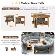 Set de sofá seccional redondo de madera de acacia para exteriores con mesa de centro, 12 plazas
