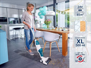 Set de aspirador fregasuelos a batería Leifheit Regulus Aqua PowerVac incl. accesorios, aspira y friega, aspirador en húmedo ligero con potente batería de 24 V, aspirador friegasuelos inalámbrico con 22 min de autonomía y función de soporte vertical