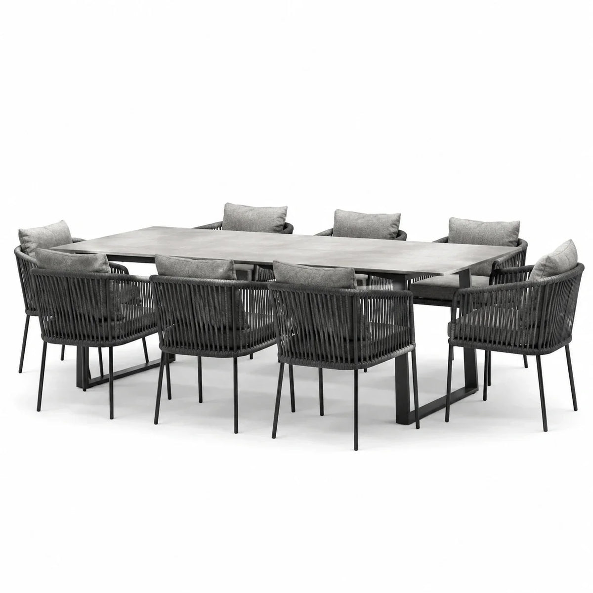 Conjunto de comedor de jardín con mesa de cerámica y 8 sillas de aluminio gris