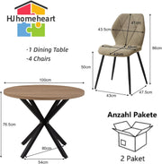Juego de mesa de comedor y sillas, mesa de comedor redonda de 100 cm y 4 sillas modernas de lino, para comedor, cocina, sala de estar (oscuro + verde)