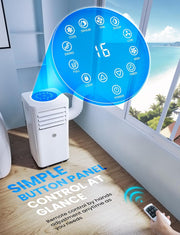Aire acondicionado portátil de 9000 BTU, 4 en 1: refrigeración, ventilador, deshumidificador y modo sueño, silencioso, con mando a distancia, temporizador de 24 h y kit de ventana, para dormitorio, oficina, garaje, 33 m²