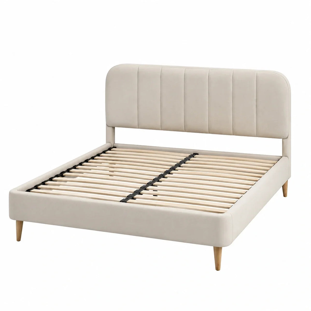 Cama tapizada con marco de madera 200x140 cm beige