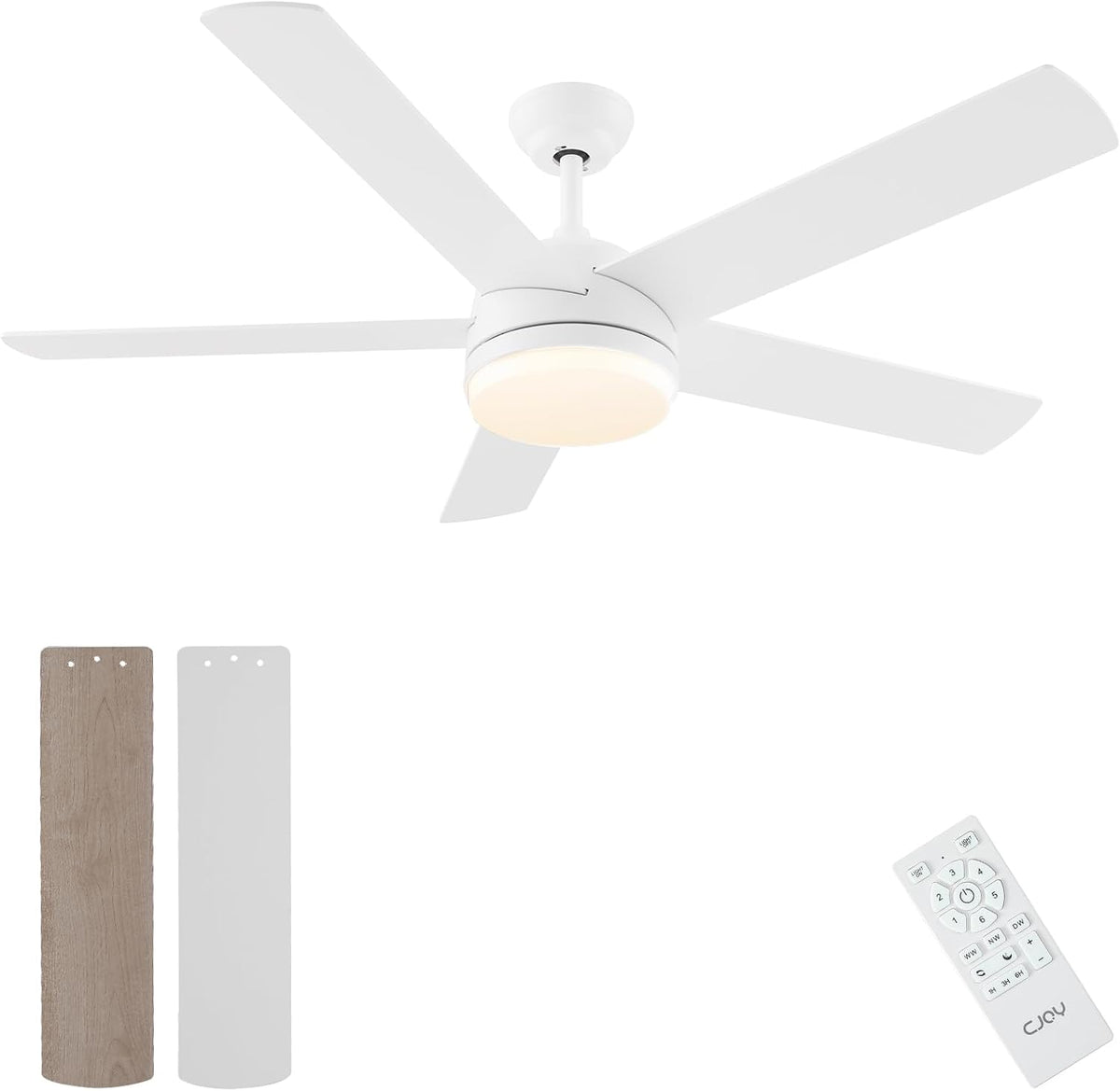 Ventilador de techo con iluminación CJOY, 152 cm, con mando a distancia, 6 velocidades, LED regulable, temporizador y modo reposo para dormitorio