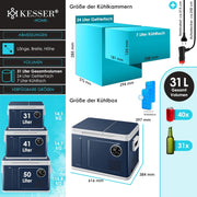 Nevera portátil con compresor KESSER 2 en 1 de doble zona, refrigeración y congelador eléctrico con 2 acumuladores de frío y panel táctil LED | Refrigerador con enfriamiento hasta -20 °C para camping, coche, camión 12/24V 230V