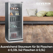Frigorífico para botellas SEVERIN, con cerradura integrada e iluminación LED integrada, 118 L de capacidad útil, negro/plata, FSK 8840