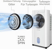 Refrigerador de aire portátil TROTEC PAE 31, climatizador 3 en 1, humidificador y ventilador, depósito de 6 l, capacidad de evaporación de 1,1 l/h, 3 niveles de ventilación, temporizador, modo nocturno