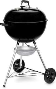 Barbacoa de carbón Weber Original Kettle E-5710 / Tapa y cuba de acero vitrificado, superficie de cocción de 57 cm, sistema de limpieza One-Touch, termómetro integrado en la tapa, trípode, negro