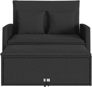 vidaXL Sofá de jardín con cojines, 2 plazas, sofá de exterior con taburete con almacenamiento, sofá con funda extraíble, muebles de jardín, conjunto de jardín, ratán sintético negro