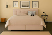 Cama boxspring A&J MöbelLand 140x200 con colchón y cabecero tapizado – Tom, cama con almacenamiento en beige 2
