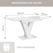 Malvi - Mesa de comedor extensible a 160 cm - 120x80x75 cm - Moderna - Mesa de cena - Mesa de comedor - Mesa para comedor, sala de estar - Mesa extensible - Blanco alto brillo