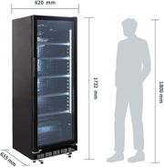 GastroHero Refrigerador de bebidas GK-360BB 360 L, nevera para botellas con puerta de cristal y LED, con cerradura, refrigerador de cerveza, nevera para hostelería