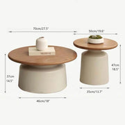 Mesa de centro redonda de madera maciza, mesa de centro redonda para salón moderno, estilo cremoso, base de acero al carbono para el hogar, salón, oficina, granja, fácil de montar (negro)