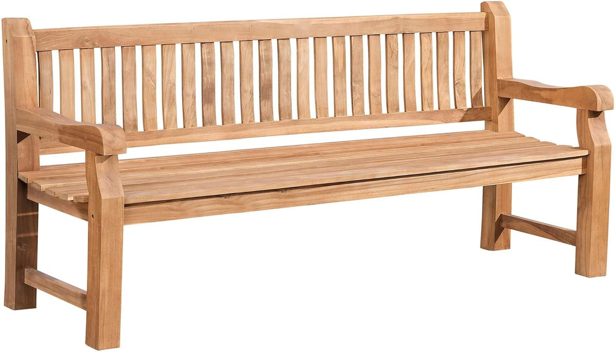 Banco de teca CLP Jackson V2 I Banco de madera resistente a la intemperie con respaldo I Banco de jardín estable de madera de teca maciza, color: Teca, tamaño: 200 cm
