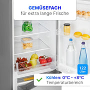 Refrigerador con congelador Bomann® de 143 cm de altura | Frigorífico combi de 175 L con 3 estantes y 3 cajones | Sentido de apertura de puerta reversible | Frigorífico combi silencioso de 39 dB | Frigorífico KG 322.1 aspecto inox