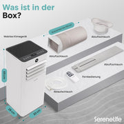 Aire acondicionado portátil SereneLife 7000 BTU, unidad 3 en 1 con manguera de escape, refrigeración, deshumidificación y ventilación, incluye kit para ventana, para habitaciones de hasta 35 m², temporizador de 24 h, silencioso 54 dB