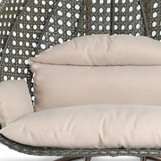 LeisureMod Silla Colgante Huevo para 2 Personas con Soporte - Columpio Hamaca Lounger de Ratán para Patio Exterior/Interior con Cojines