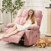 Sillón reclinable extragrande para adultos, sofá mecedor giratorio manual, bolsillos laterales y portavasos para personas altas y grandes, sala de estar