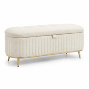 Banco tapizado con almacenamiento tela bouclé beige 120x45x40 cm