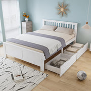Cama doble Merax con cajones de 140 x 200 cm, cama de madera con cabecero y somier de láminas, estructura de estilo sencillo, cama para niños, jóvenes y adultos, marco de madera de pino, blanco