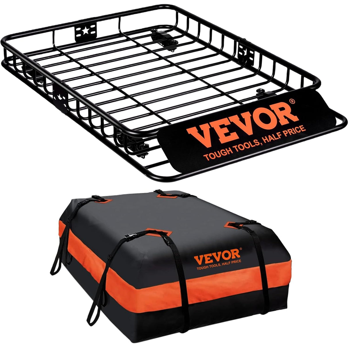 VEVOR Portaequipajes para Coche 1305×915×127 mm Carga 90,7 kg Cesta de Techo de Acero Portaequipajes Universal Bolsa de Transporte Impermeable para Transportar Material de Camping SUV Vehículos Viaje