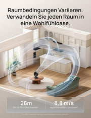 Ventilador de mesa 3D DREO muy silencioso 22 dB, ventilador pequeño con mando a distancia, flujo de aire potente de 8,8 m/s, oscilación de 90°, control por aplicación y voz, 9 niveles, temporizador de 8/12 h para dormitorio y oficina