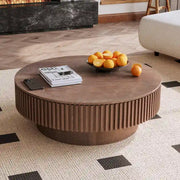 Mesa de centro redonda moderna de madera maciza chapada con almacenamiento