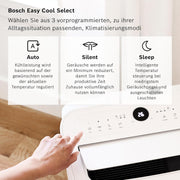 Acondicionador de aire móvil Bosch Cool 4000 - 3 en 1: aire acondicionado, deshumidificador, ventilador - 2,6 kW para habitaciones de hasta 35 m² - Con modo automático, modo silencioso y modo de suspensión
