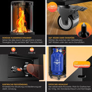 KESSER® Calentador de gas 4/8 kW, encendido piezoeléctrico + regulador de presión de gas + funda, ruedas 360°, protección antivuelco, estufa de terraza, calentador de gas para exteriores, chimenea móvil, calefactor, negro