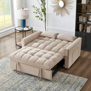 Sofá Cama Biplaza 4 en 1 con Apoyabrazos y Bolsillos de Almacenamiento, Sofá Cama Extraíble Tapizado Multifunción con Respaldo Ajustable