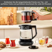 Máquina de té Karaca Caysever, acero, cromo 1700 W, libre de BPA, capacidad de tetera de cristal de 0,8 L, capacidad del depósito de agua de 1,5 L, preparación de agua