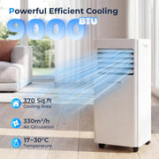 Aire acondicionado portátil LEENON 9000 BTU, 4 en 1: refrigeración, deshumidificación, modo ventilador y modo sueño, climatizador móvil de 2,6 kW con tubo de escape, control remoto/temporizador de 24 h, para habitaciones de hasta 35 m²