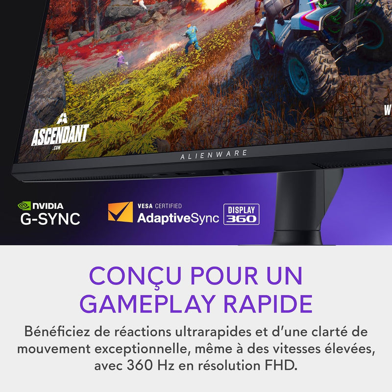 Alienware AW2725QF Monitor Gaming de 27" 4K UHD (3840x2160), 360Hz, Fast IPS, 0.5ms, compatible con NVIDIA G-Sync, 95% DCI-P3, HDR600, Dolby Vision, USB-C, DisplayPort, 2X HDMI, 4X USB, garantía de 3 años
