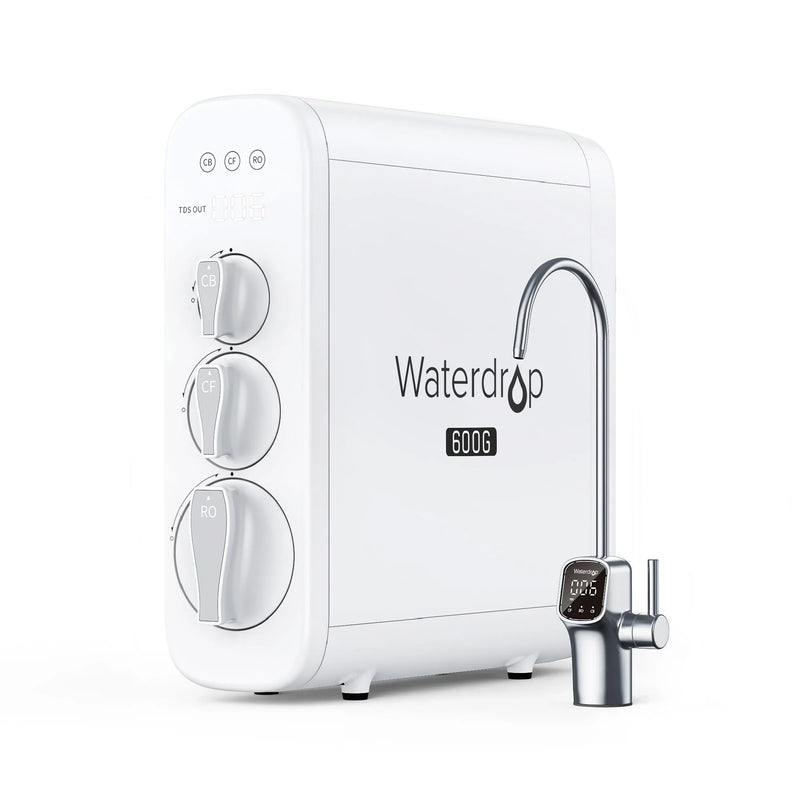 Sistema de ósmosis inversa Waterdrop G3P600, 600 GPD, grifo LED, NSF 42, 53, 58, 372, reducción de TDS, relación 2:1 de agua pura, descalcificado, sin tanque bajo el fregadero