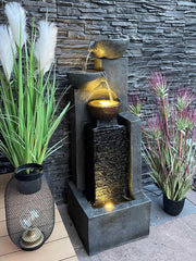 Arnusa Gran fuente de jardín con iluminación LED, fuente en cascada, juego de agua, decoración de jardín, negro, gris