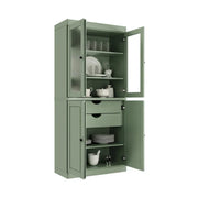 Alacena de madera maciza 100% con puertas de vidrio esmerilado, puertas sólidas, 2 cajones y estantes ajustables