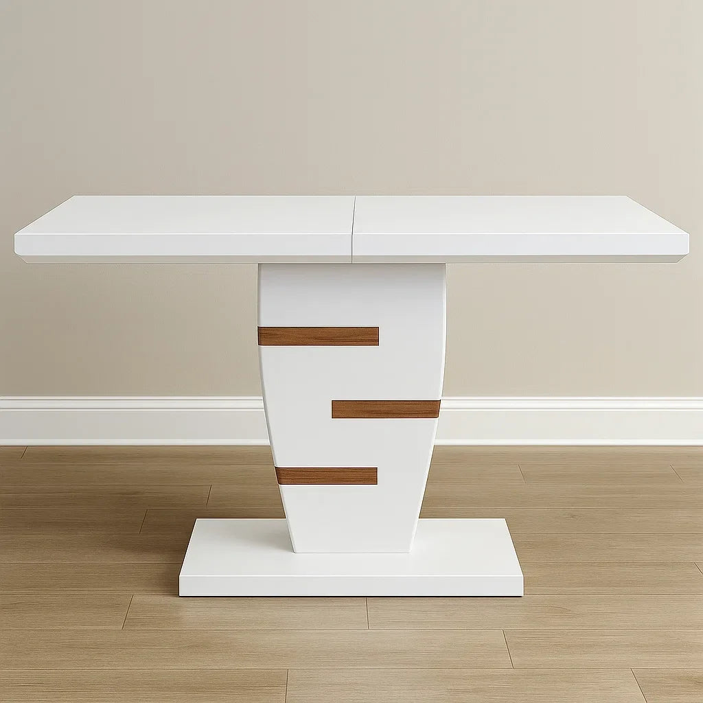 Mesa consola extensible de madera compuesta rectangular blanca y marrón 120x40x90 cm
