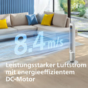 Philips Smarter Turmventilator 7000 Series – 8,4 m/s stark, ultraleise 22 dB, energieeffizient, App & Fernbedienung, Wlan, 12 Stufen, Schlafmodus, Temp‑Anzeige, 12‑h Timer, 80° Oszillation (CX7550/00)