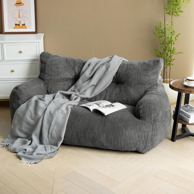 Puf Pamapic, puf para adultos con relleno, sillón doble tipo lounge con asa portátil, puf ergonómico moderno, silla tipo puf para interiores para sala de estar, dormitorio, sala de juegos, gris