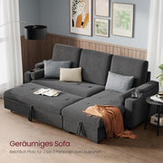 Sofá cama VASAGLE, sofá, sofá cama con espacio de almacenamiento, muebles tapizados, funda de mezcla de algodón y lino, portavasos, moderno, habitación de invitados, gris LCS801G01