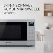 Panasonic NN-CT57JMGPG, horno microondas combinado compacto con plato giratorio, 27 litros, 1000 W, acero inoxidable, 29 programas automáticos, menú junior más saludable, plata
