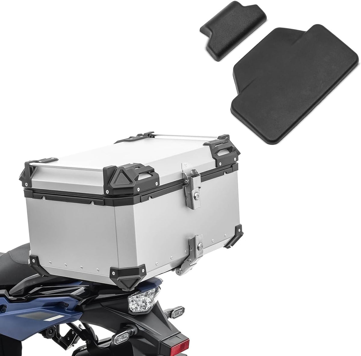 Set Top Case Moto Aluminio 65L + respaldo pasajero Bagtecs XB65 Plata