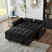 Sofá Cama Biplaza 4 en 1 con Apoyabrazos y Bolsillos de Almacenamiento, Sofá Cama Extraíble Tapizado Multifunción con Respaldo Ajustable