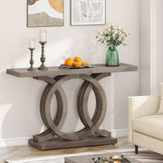 Mesa Consola Vintage con Base Geométrica Mesa de Pasillo de Madera