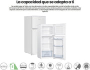 Frigorífico de dos puertas Infiniton FG-151D12BEV, 151 litros, 122 cm de altura, 50 cm de ancho, cíclico, luz LED interior, altura regulable, clase E, blanco