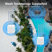 Repetidor WiFi 6 Mesh para exteriores de largo alcance AX3000, punto de acceso Gigabit de doble banda para exteriores WN573HX3 PoE/potente amplificador WiFi inalámbrico (4 antenas de 8 dBi, resistente al agua IP67, MU-MIMO, 256 dispositivos)