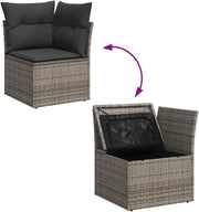 vidaXL Juego de sofá de jardín de 5 piezas con cojines, ratán sintético gris, conjunto de sofá para exterior, conjunto de salón de jardín